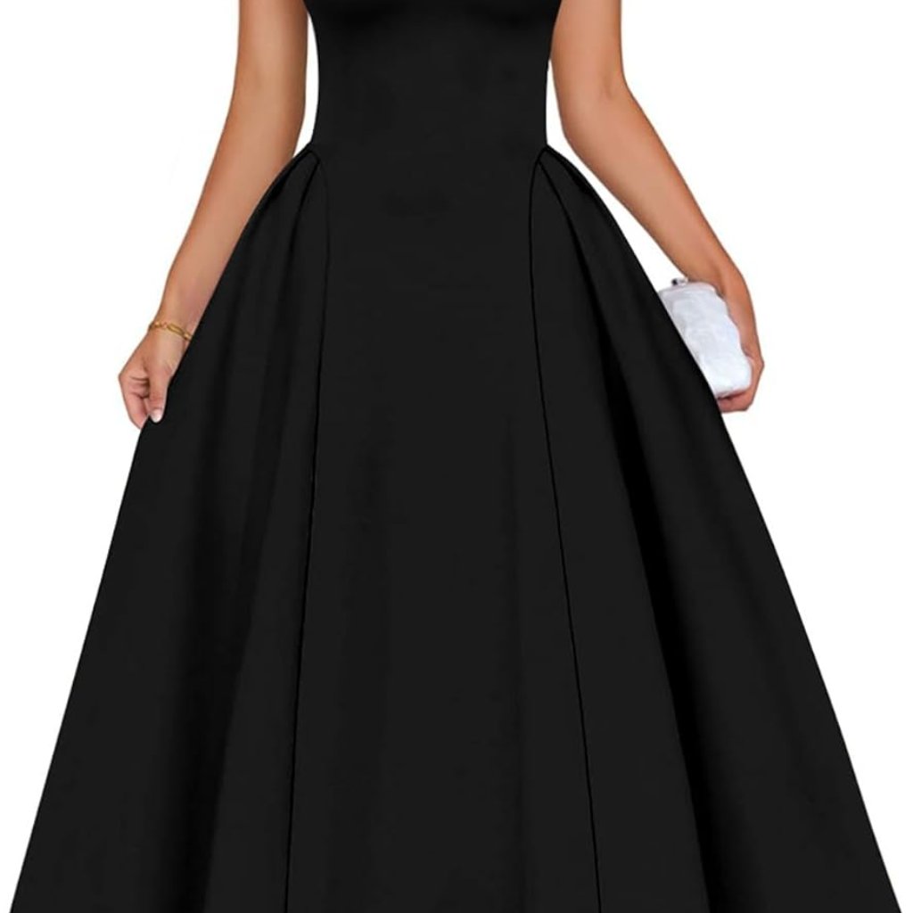 Women's Large Elegant Square Neck A-Line Midi Dress For Evening Parties